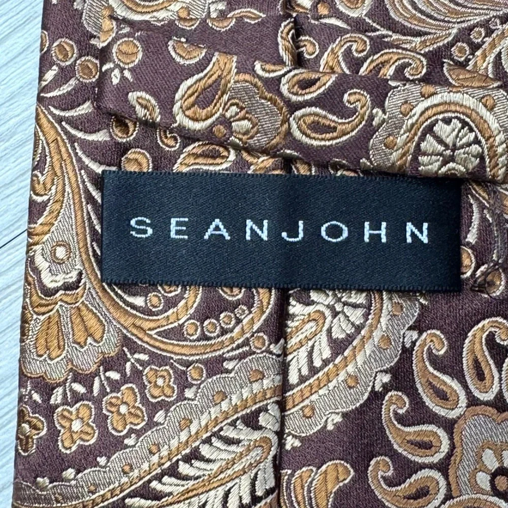 Sean John Mens‎ Paisley Silk Blend Tie Brown Gold Formal Business Fashion